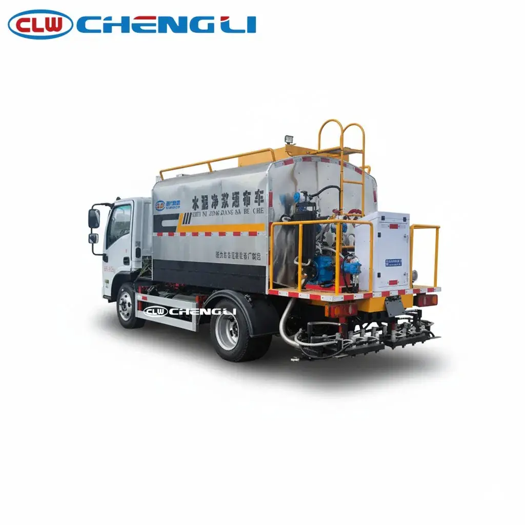 Imprimador de asfalto Dongfeng Vasol 4×2 de 5.500 L, vista trasera del sistema de riego