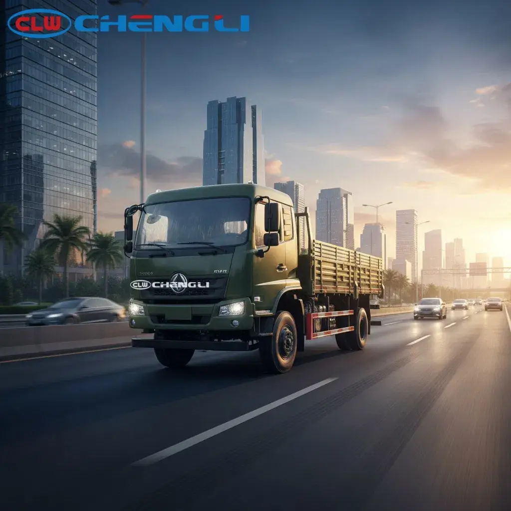 Camión de carga Dongfeng 4×4 con estacas, vista 3