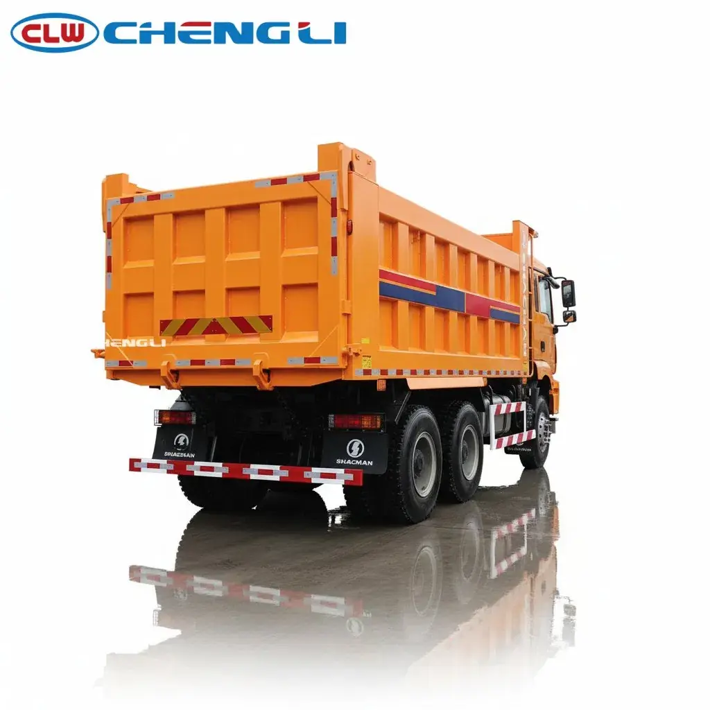 Camión volquete Shacman 6×4 con elevación frontal, vista 3
